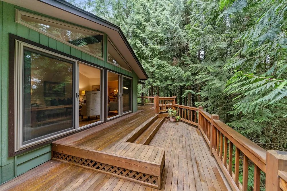 Timber deck outside glass doors